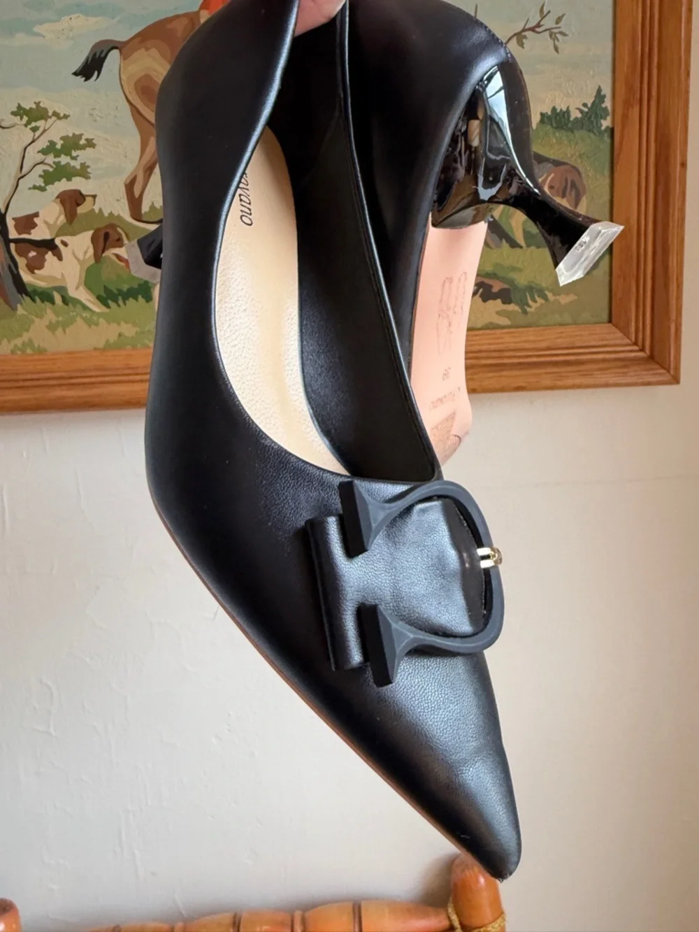 NEW C. Paravano Low Black Kitten Heel C-Shaped Buckle Size 39 US 8.5 New in Box